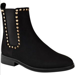 Gold Stud Flat Ankle Boots Low Heel Pull On